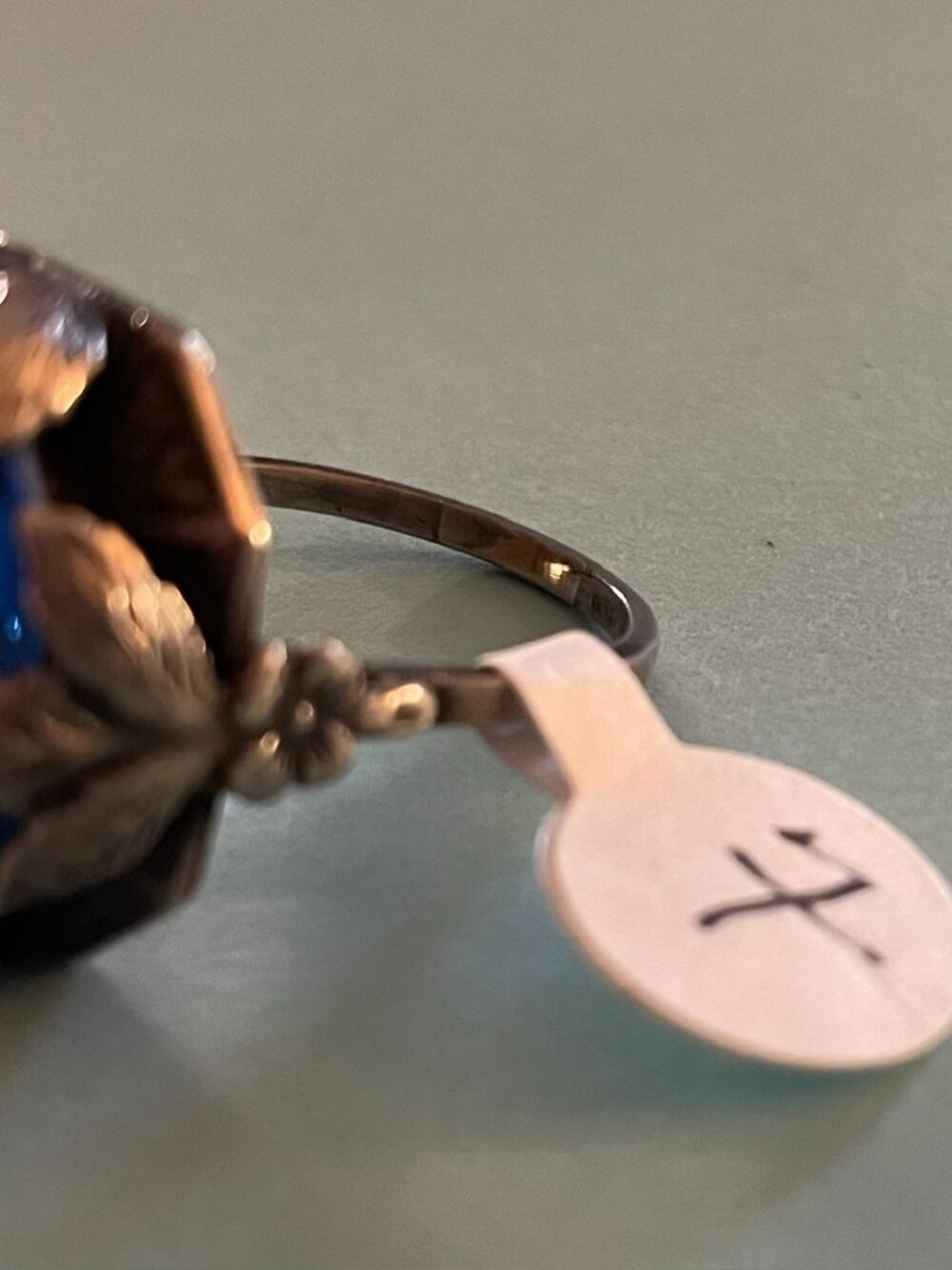 Vintage Silver Ring Signed Blue Glass ? Statement Size 7 Retro Cocktail Ring - Picture 6 of 15